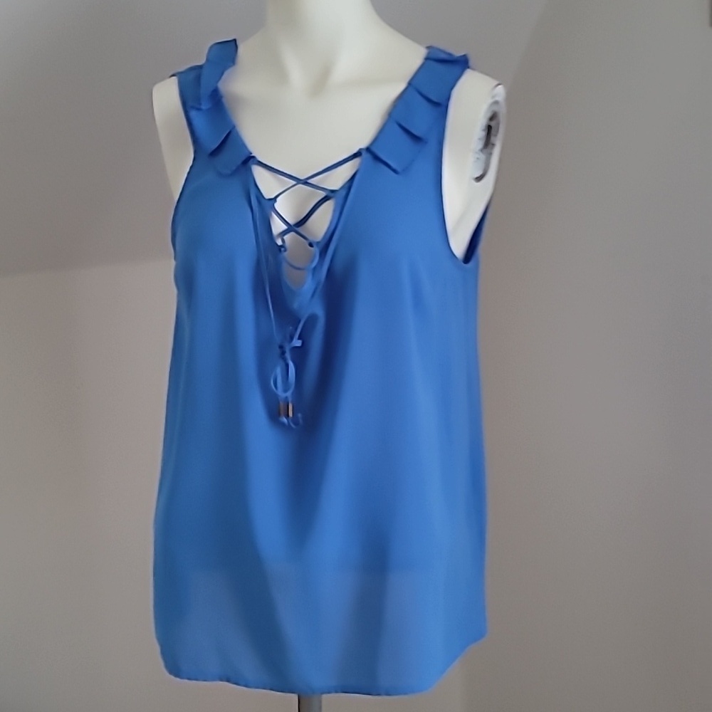 I ❤️ Heart Ronson Sleevless Ruffle V-Neck Blouse, Size M - Picture 5 of 13